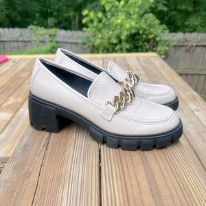 Madden Girl Hoxton Almond Cream Lug Sole Gold Chain Slip On Loafers